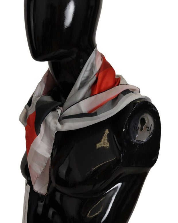 Elegant Silk Scarf in Gray Red Checkered