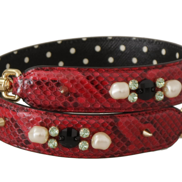 Elegant Red Python Leather Shoulder Strap