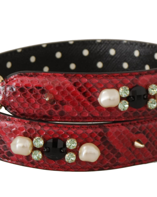 Red Exotic Leather Crystals Bag Shoulder Strap