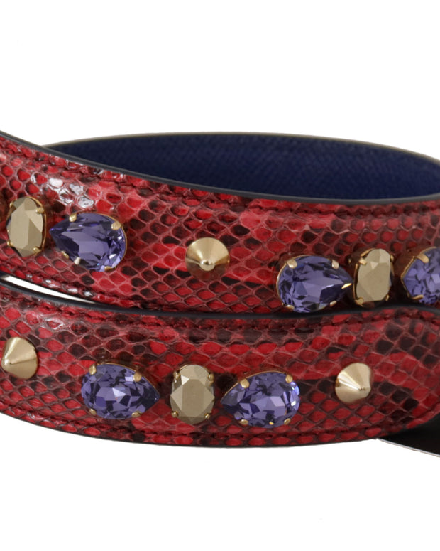 Red Exotic Leather Crystals Bag Shoulder Strap