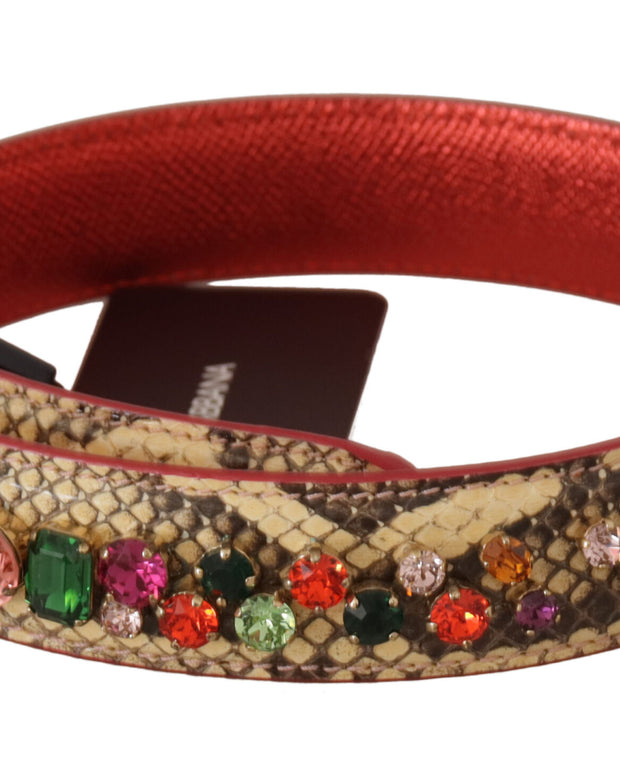 Beige Exotic Leather Crystals Shoulder Strap