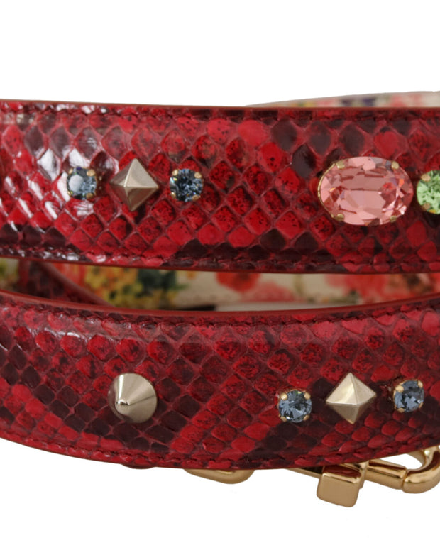 Red Exotic Leather Crystals Reversible Shoulder Strap