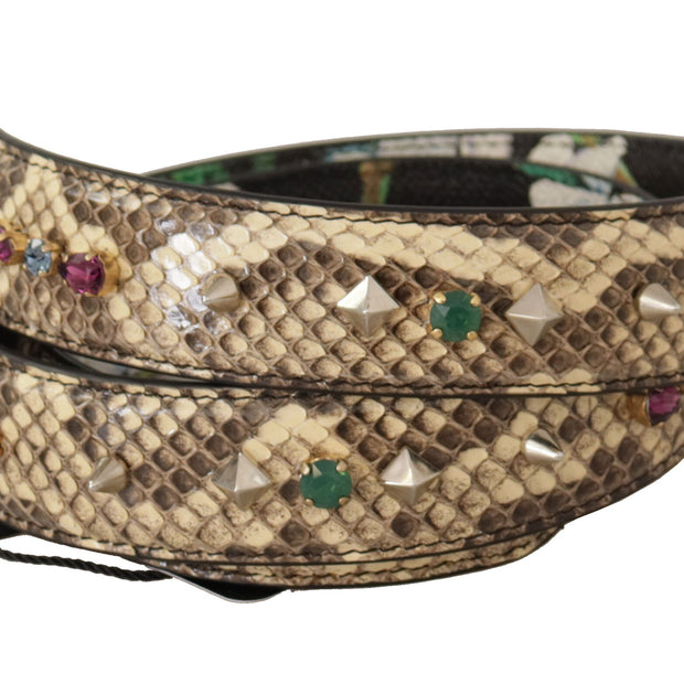 Elegant Beige Python Leather Shoulder Strap