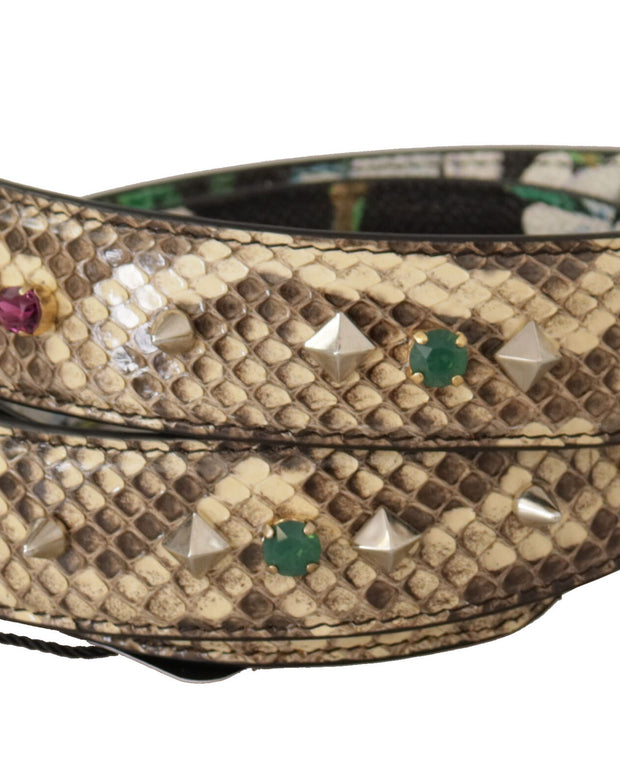 Beige Exotic Leather Crystals Reversible Shoulder Strap
