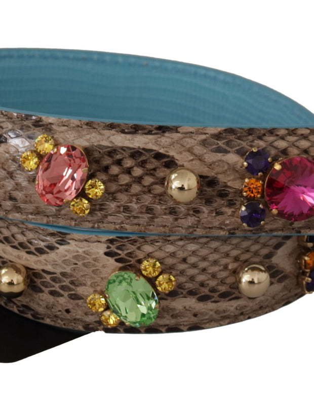 Brown Exotic Leather Crystals Shoulder Strap