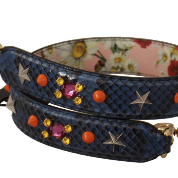 Elegant Blue Python Leather Bag Strap