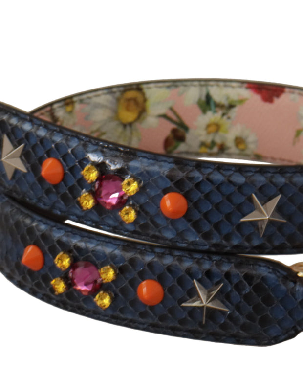 Blue Exotic Leather Crystals Reversible Shoulder Strap