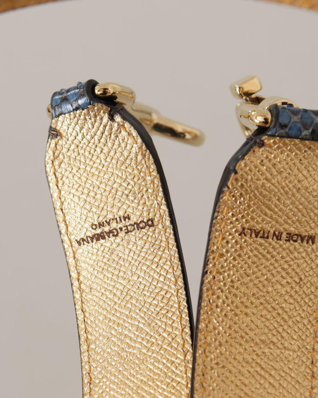 Blue Exotic Leather Crystals Shoulder Strap