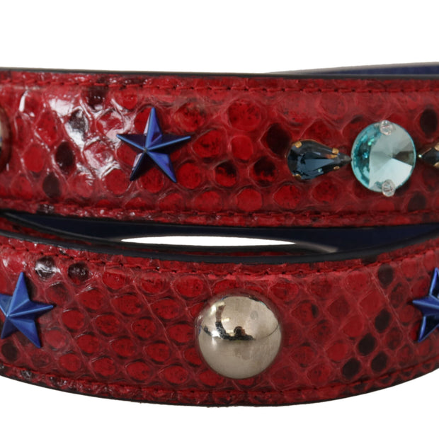 Chic Red Python Leather Shoulder Strap