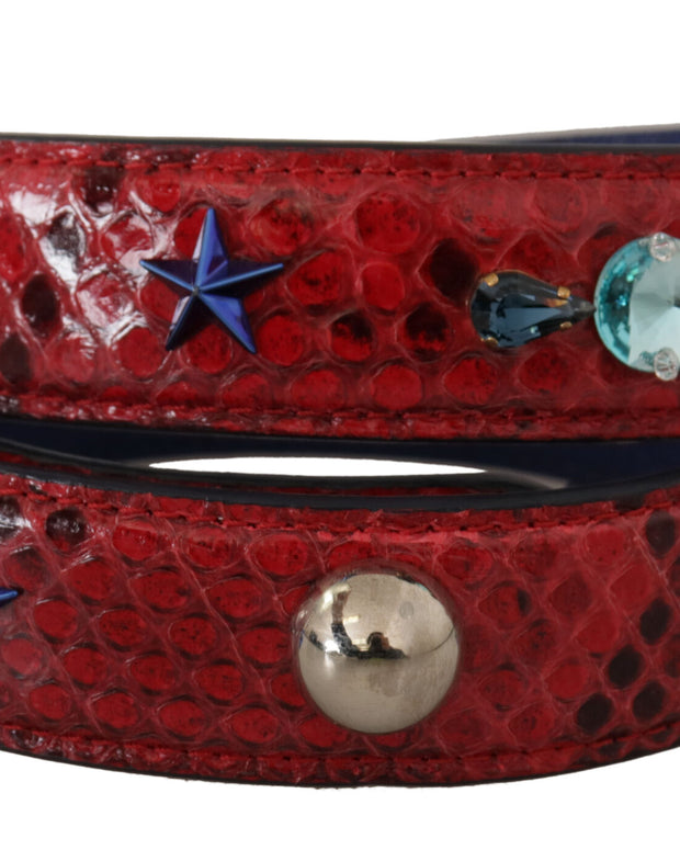 Red Exotic Leather Crystals Shoulder Strap