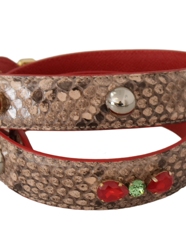 Brown Python Leather Crystals Shoulder Strap