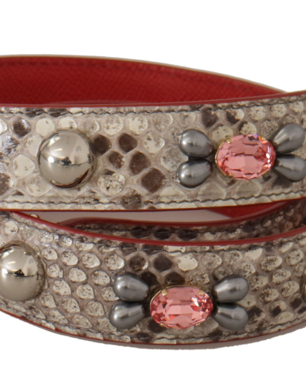 Beige Exotic Leather Studded Shoulder Strap