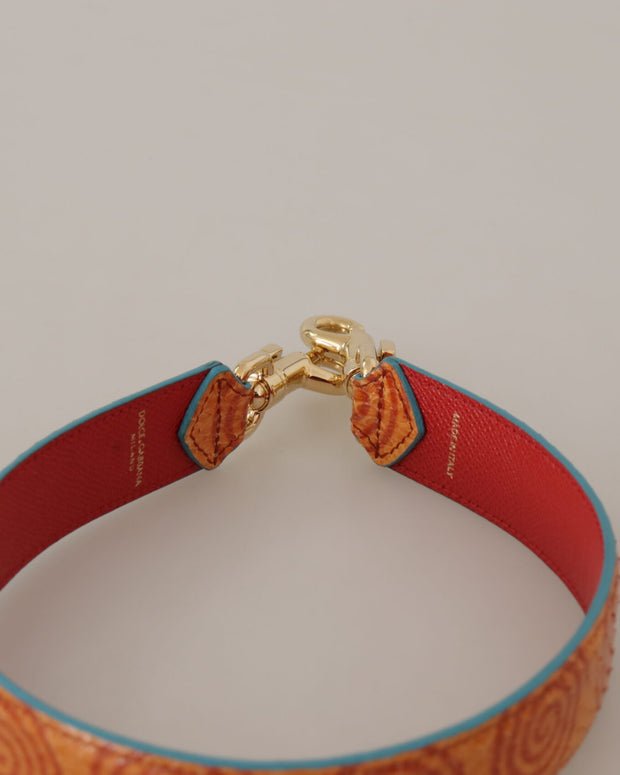 Orange Leather Swirl Print Bag Shoulder Strap