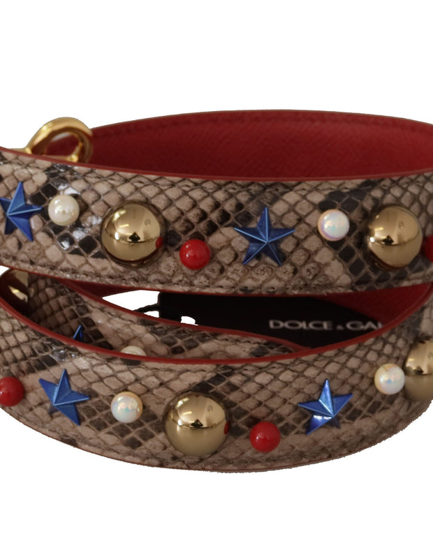 Brown Python Leather Studded Shoulder Strap