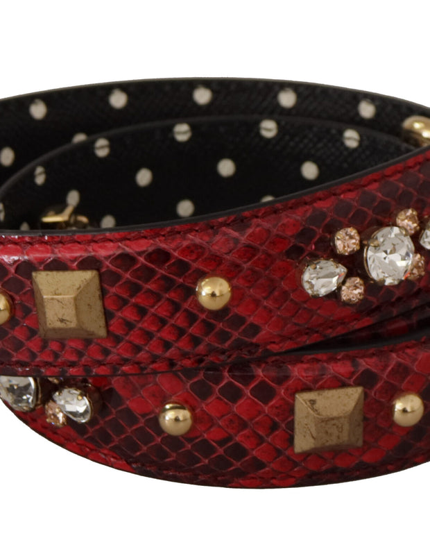 Red Python Leather Crystals Reversible Shoulder Strap
