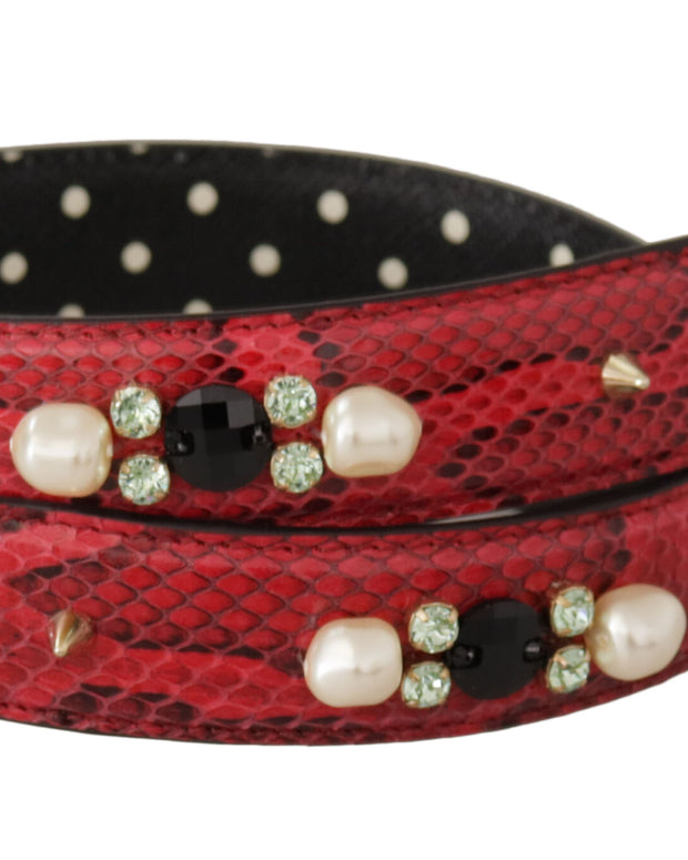 Red Python Leather Crystals Reversible Shoulder Strap