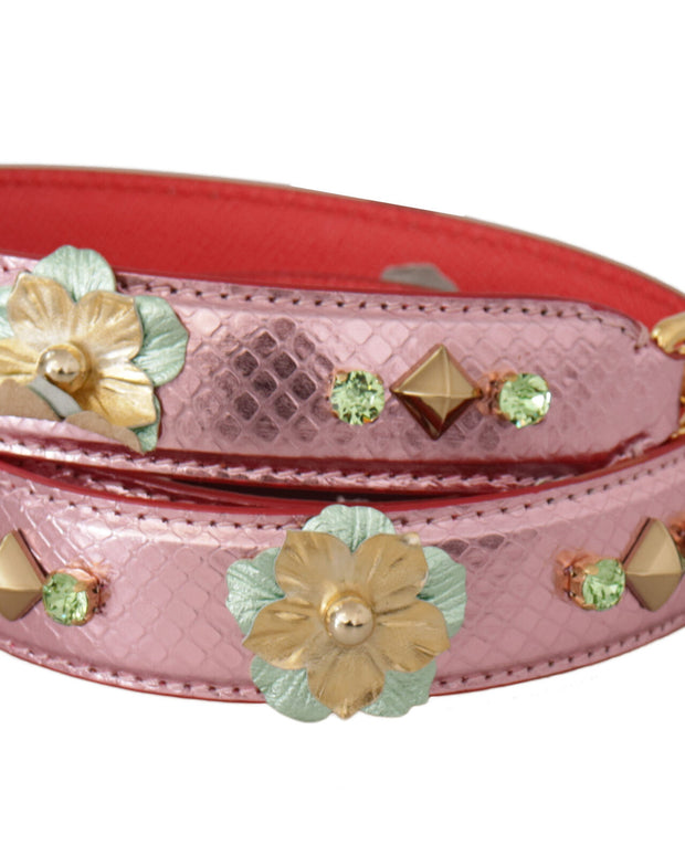 Metallic Pink Leather Studded Shoulder Strap