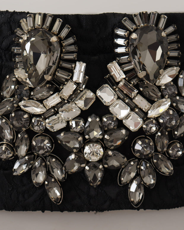 Black Silk Brass Crystal Embellished Waist Belt