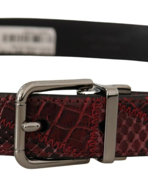 Red Exotic Leather Metal Logo Buckle Belt