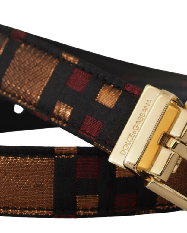 Multicolor Leather Jacquard Gold Metal Buckle Belt