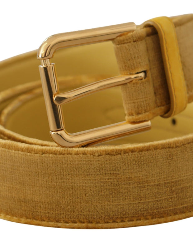 Yellow Velvet Gold Metal Logo Engraved Buckle Belt