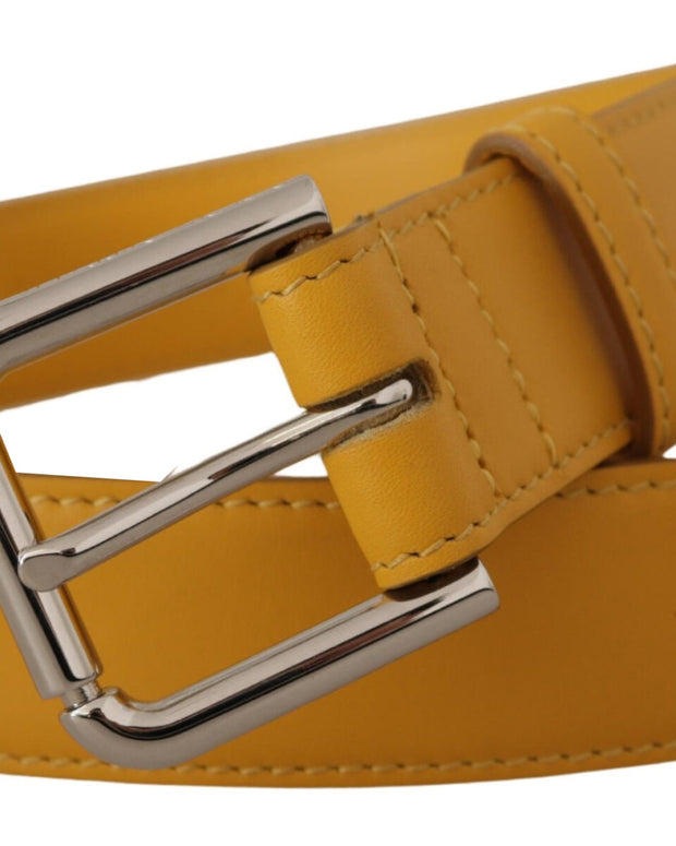 Yellow Leather Silver Tone Logo Metal Buckle Belt