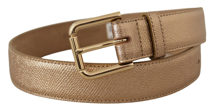 Chic Rose Gold Leather Belt with Logo Buckle