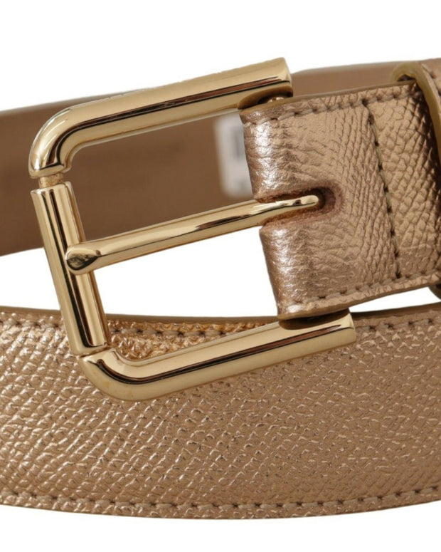 Rose Gold Leather Metallic Tone Metal Buckle Belt