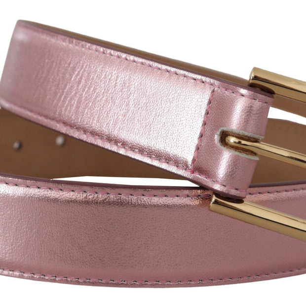 Elegant Metallic Pink Leather Belt