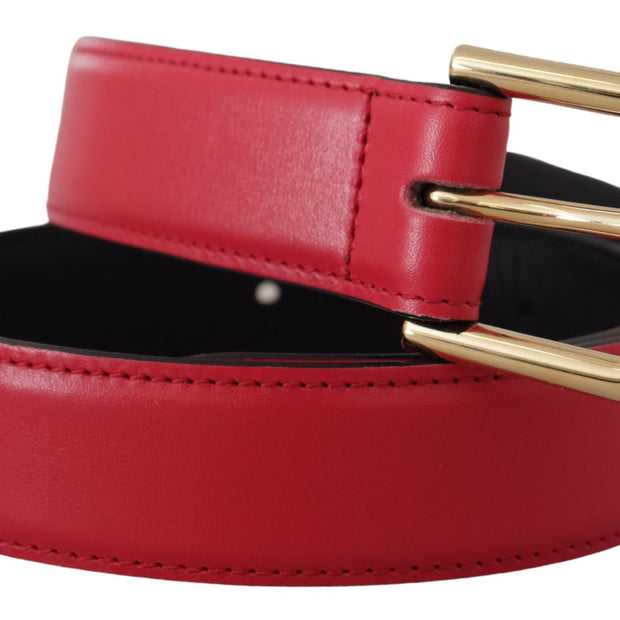 Elegant Red Leather Belt with Gold-Tone Buckle