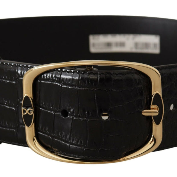 Elegant Black Leather Logo Belt