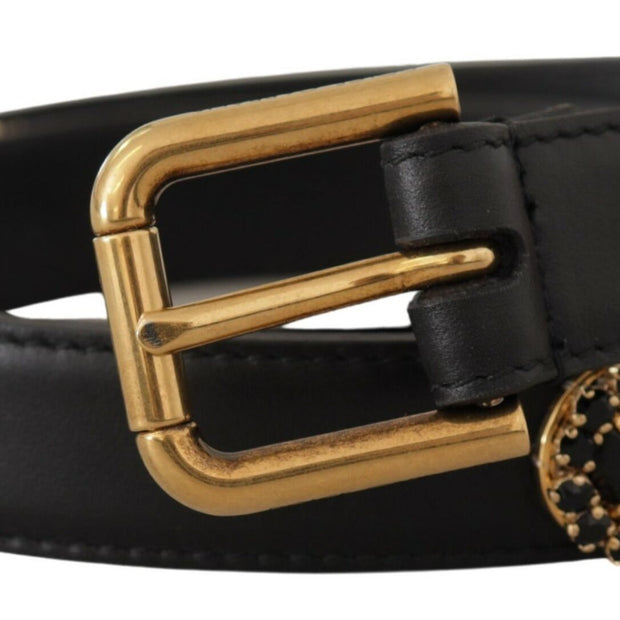 Elegant Black Leather Logo Belt