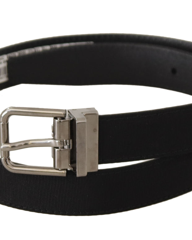 Black Canvas Leather Silver Tone Metal Buckle Belt