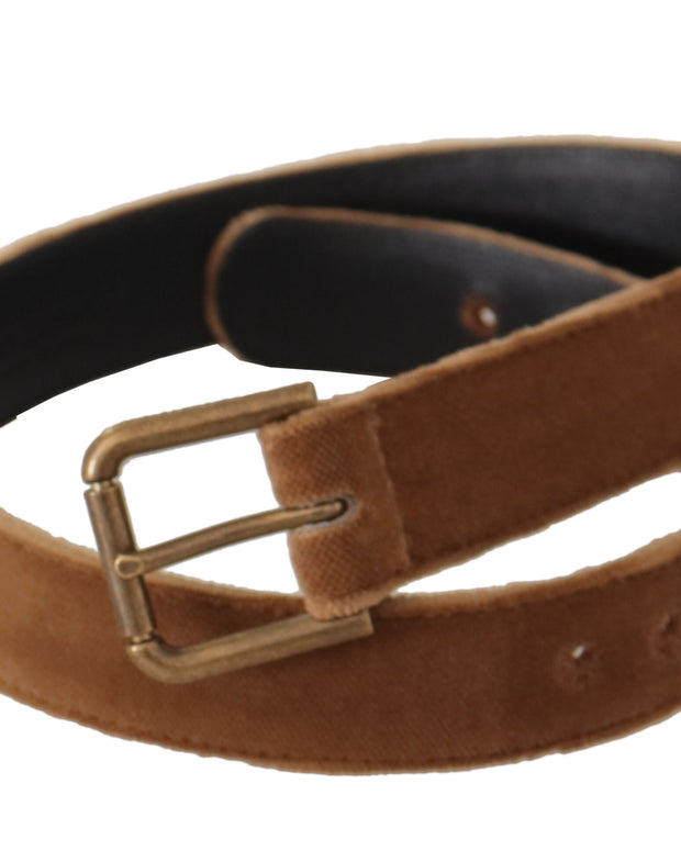 Brown Velvet Bronze Vintage Logo Metal Buckle Belt
