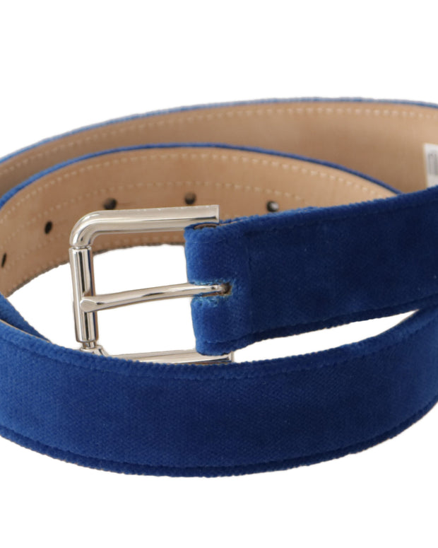 Blue Velvet Silver Logo Engraved Metal Buckle Belt