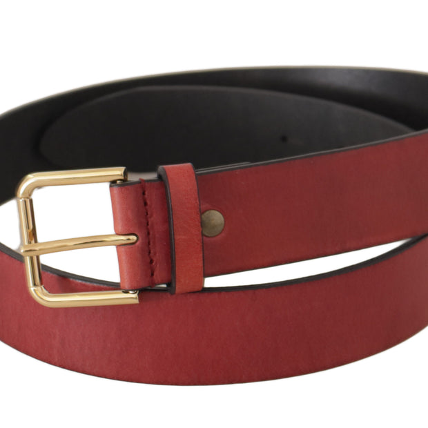 Elegant Red Leather Belt with Engraved Buckle