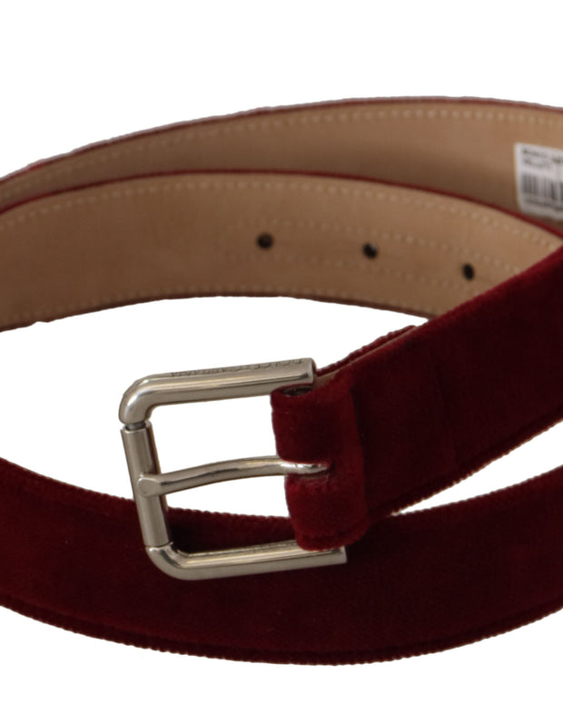 Red Velvet Silver Logo Engraved Metal Buckle Belt
