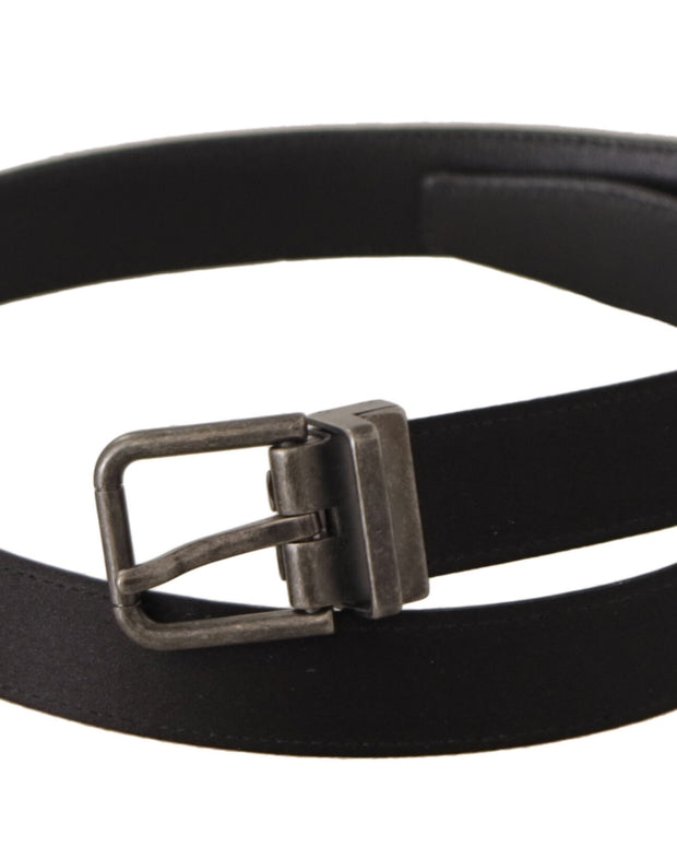 Black Calfskin Leather Vintage Metal Buckle Belt