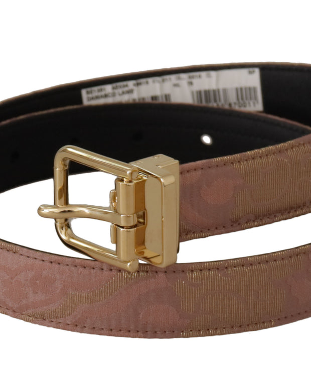 Rose Gold Leather Logo Engraved Metal Buckle Belt