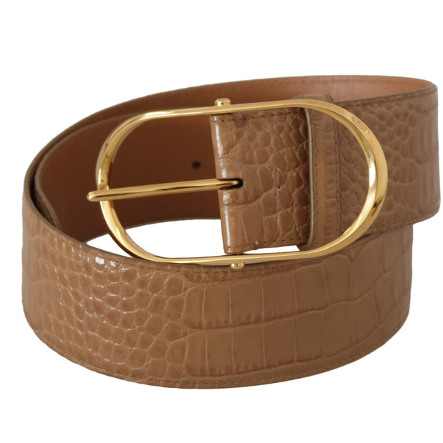 Elegant Beige Leather Belt with Engraved Buckle