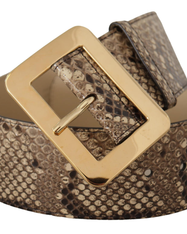 Brown Exotic Wide Waist Leather Gold Metal Buckle Belt