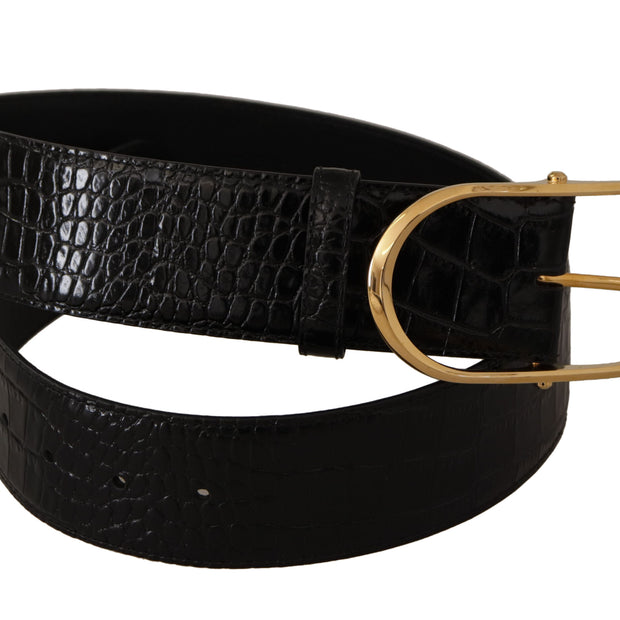 Chic Black Leather Logo Belt