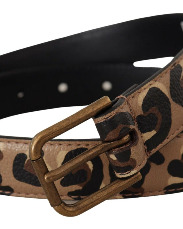 Brown Leopard Print Vintage Metal Waist Buckle Belt
