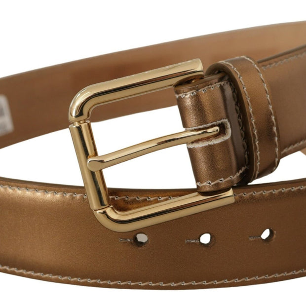 Elegant Bronze Leather Belt with Logo Buckle