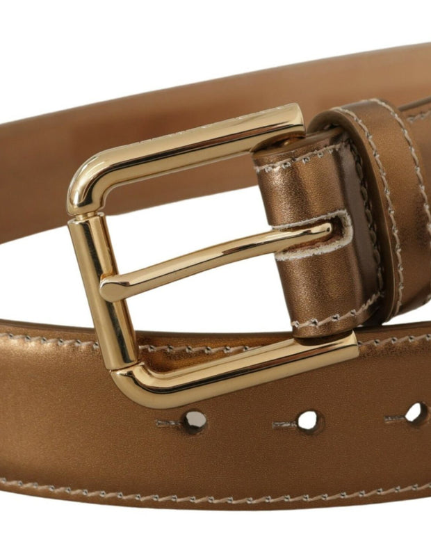 Bronze Calf Leather Gold Logo Waist Buckle Belt