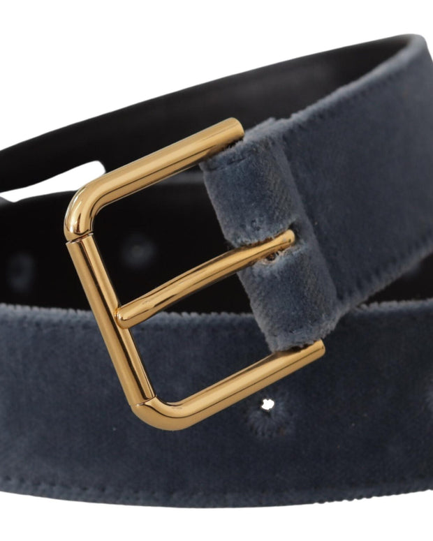 Navy Blue Velvet Gold Metal Logo Waist Buckle Belt