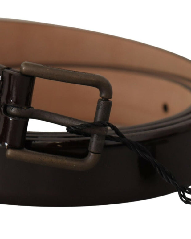Black Patent Leather Logo Metal Waist Buckle Belt