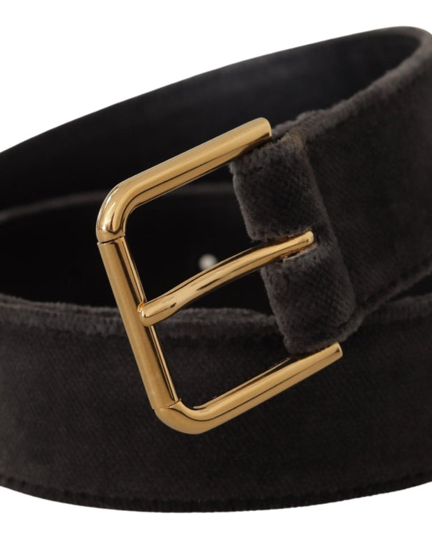 Brown Velvet Gold Tone Logo Metal Waist Buckle Belt