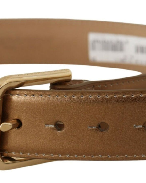 Bronze Leather Gold Logo Engraved Waist Buckle Belt
