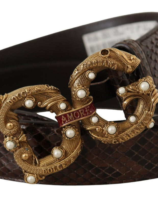 Brown Amore Animal Print Exotic Leather Logo Buckle Belt
